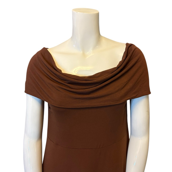ELOQUII On or Off Shoulder Brown Maxi Dress Ruched Stretch Knit, Plus 18 - Picture 5 of 16